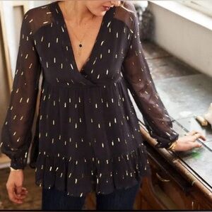Sezane Stella Blouse Black With Gold Size 34
